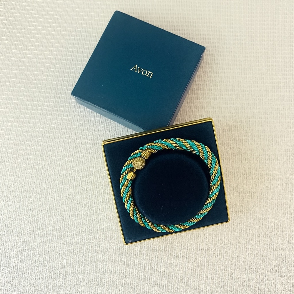 Vintage Gold Plated Turquoise Rope Twist Necklace 20” Signed Avon 1972 - Picture 4 of 11